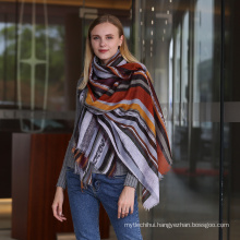 Fashion women custom design wholesale viscose cotton printed stripe women scarf